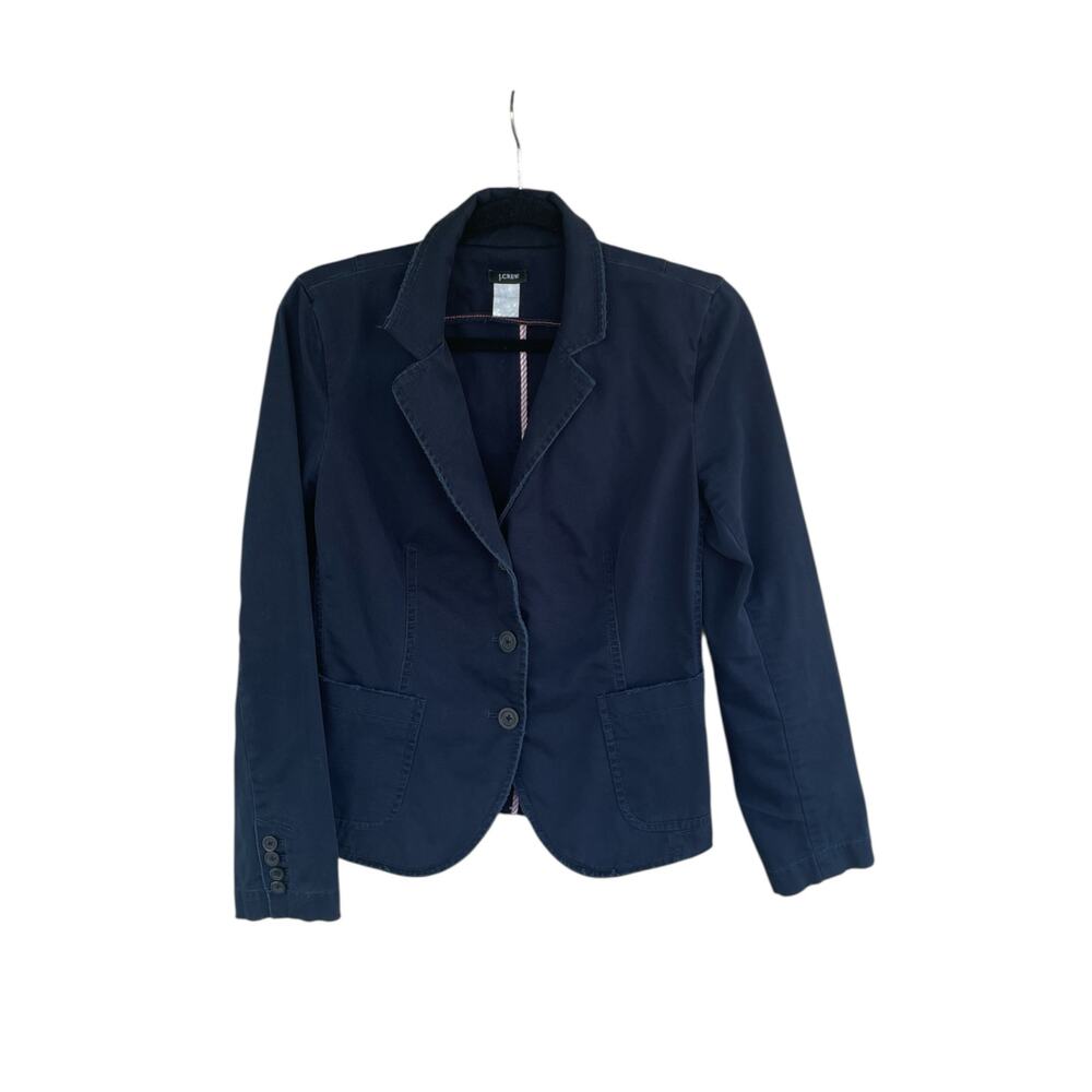 J.Crew Blazer Jacket Size M Three Button Casual Career Blue Cotton Long Sleeve